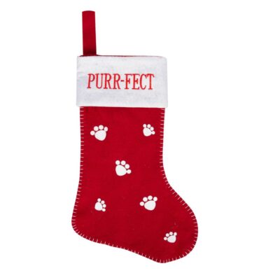 Purr-fect Red & White Cat Christmas Stocking