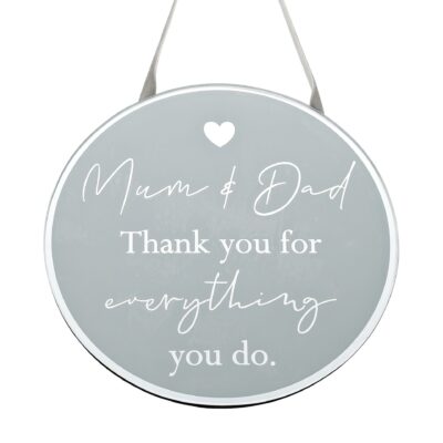 Mum & Dad Round Glass Plaque