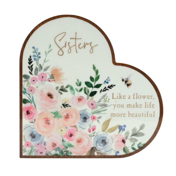 Sisters Floral Heart Mantel Plaque