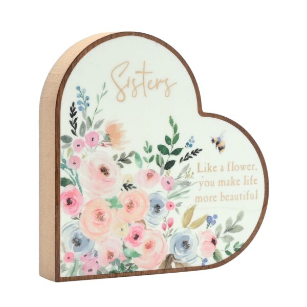 Sisters Floral Heart Mantel Plaque