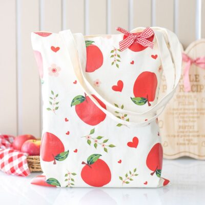Apple Print Teacher Tote Bag
