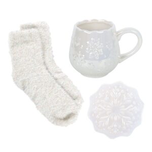 Snowflake Mug, Coaster and Socks Set