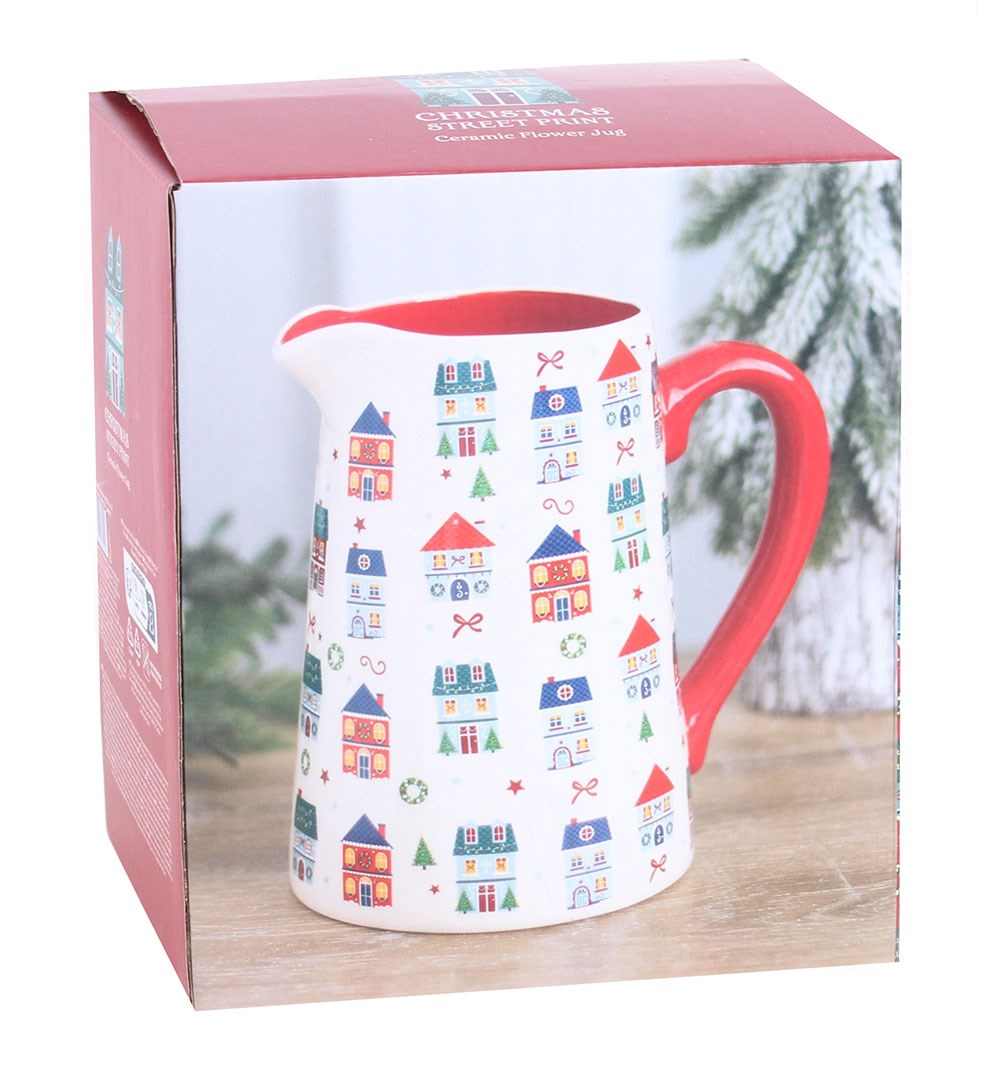 Christmas Street Print Flower Jug